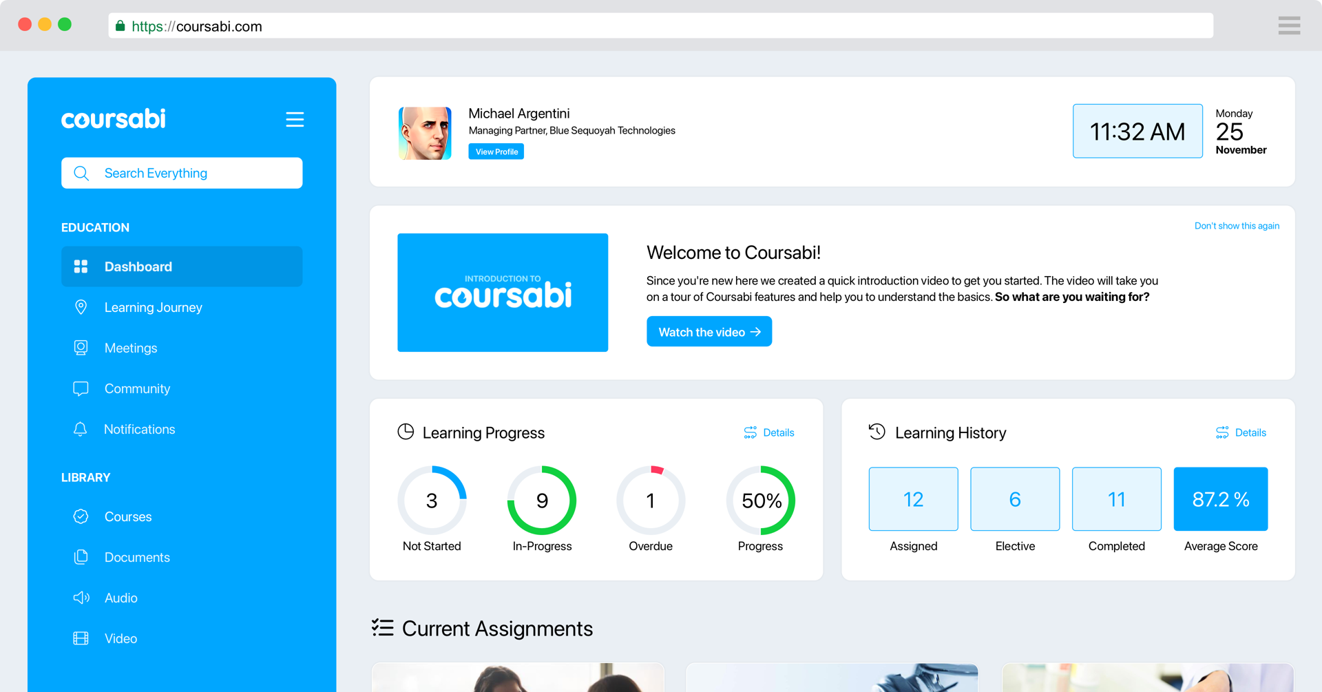 Desktop view of the Coursabi dashboard.