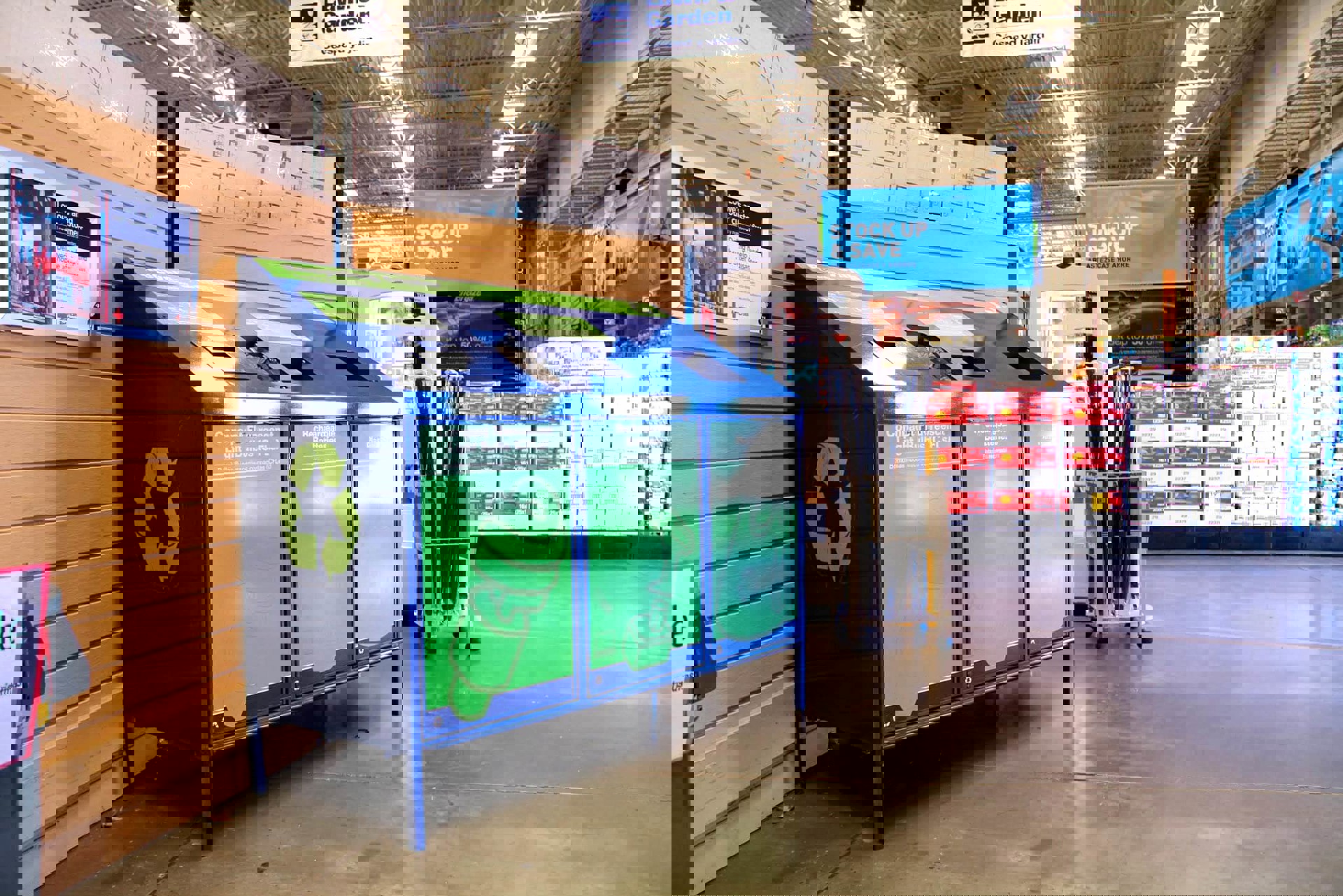 These battery recycling bins are usually in the entrance or exit vestibule, or near the store's customer service desk.